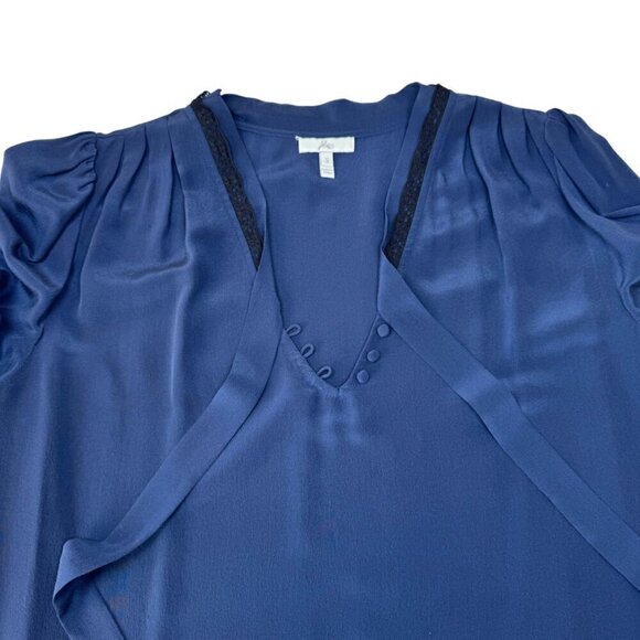 Joie Boho Silk Shift Mini Dress Sz.S Blue Lace Tie Neck Bell Sleeve Whimsigoth - Picture 5 of 14